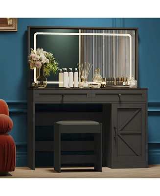 Streamdale Furniture Vanity Table with Mirror, Led Light, and 3 Drawers