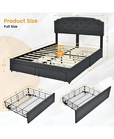 Gymax Full Platform Bed Frame with 4 Storage Drawers Adjustable Headboard Grey