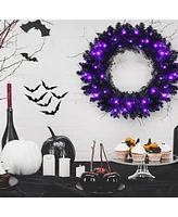 Skonyon 24 Inch Pre-lit Halloween Wreath with 35 Purple Led Lights