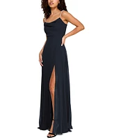 City Studios Juniors' Drape-Neck Faux-Peal-Strap Gown