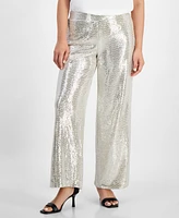 Ak Anne Klein Petite Pull-On Wide-Leg Sparkle Pants