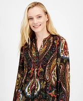 T Tahari Women's Pleated Paisley-Print Blouse