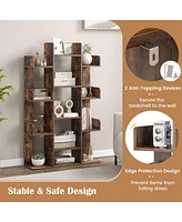 Costway 2 Pcs Bookshelf Tree-Shaped Bookcase with 13 Storage Shelf Rustic Industrial Style