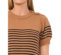 CeCe Women's Striped Short-Sleeve Sweater