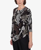 Alfred Dunner Petite Classics Textured Leaf Top with Necklace