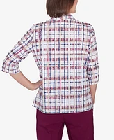 Alfred Dunner Petite Classics Plaid Cuffed Sleeve Button Down Top