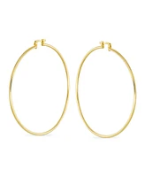 Bling Jewelry Minimalist Lightweight Round Thin Tube Big Large Hoop Earrings Yellow Gold Plated Brass 2.5 Inch Diameter
