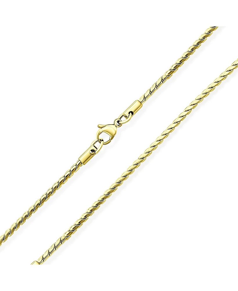 Bling Jewelry Thin Strong Simple Stylish Serpentine Chain Necklace Yellow Gold Plated Stainless Steel Men and Women 16 Inch 2MM - Gold