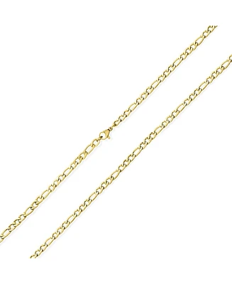 Bling Jewelry Solid Strong Shinny Mens Figaro Chain Necklace Link bracelet Set Gold Plated Stainless Steel Inch 4.5MM