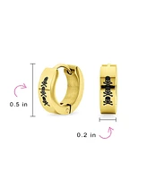 Bling Jewelry Biker Jewelry Small Halloween Skull Hoop Kpop Huggie Earrings For Women Gold Tone Stainless Steel - Gold