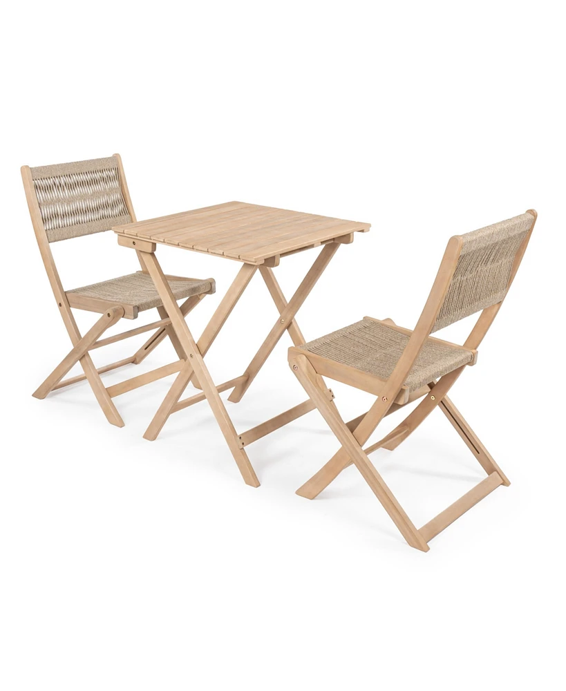 Jonathan Y Javea Modern Coastal 3-Piece Acacia Wood Outdoor Folding Bistro Set