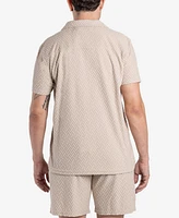 Spring + Mercer Men's Casual Textured Camp Collar Short Sleeve Button-Up Shirt