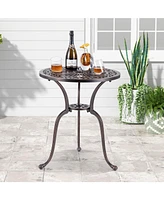 Skonyon 24 Inch Round Cast Aluminum Table Patio Dining Bistro Table with 2 Inch Umbrella Hole-Copper