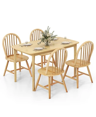 Sugift 5 Pieces Wooden Dining Table Set with 4 Windsor Chairs