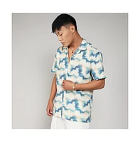 Men's Navy Blue & Off-White Ombre Lined Shirt
