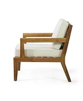 Outdoor Acacia Club Chairs with Beige Cushions