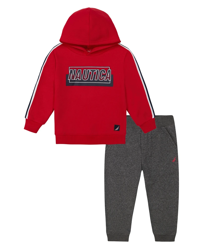 Nautica Little Boy Striped Sleeve Fleece Hoodie Joggers Set