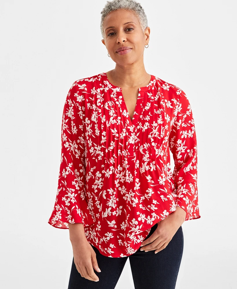 Style & Co Women's Printed Pintuck Top, Created for Macy's