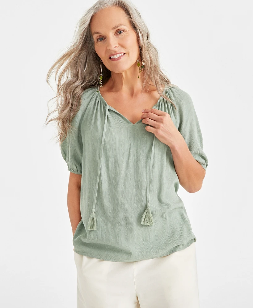 Style & Co Women's Split Neck Tassel Shine Top, Created for Macy's