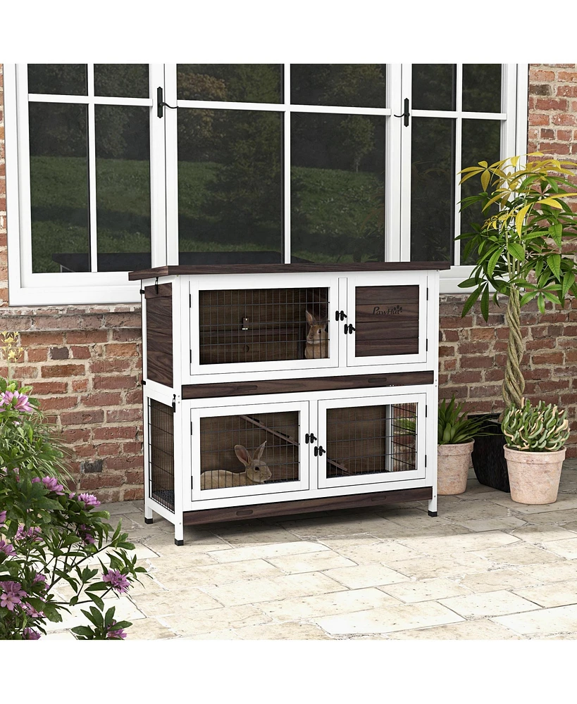 Streamdale Furniture 2-Tier Rabbit Cage: Wooden Hutch with Removable Trays
