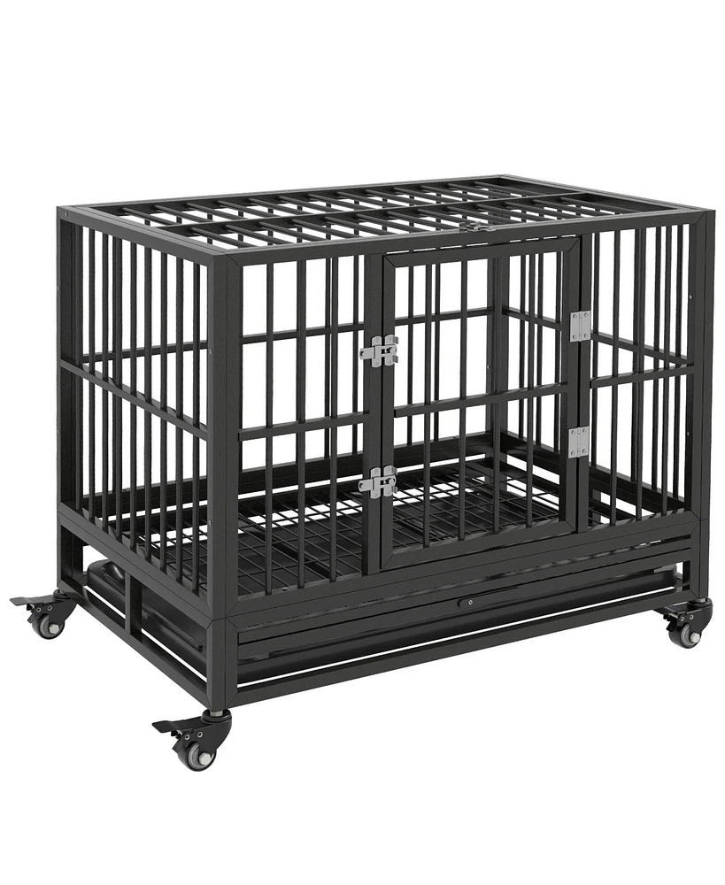 Simplie Fun 36" Heavy Duty Dog Crate with Wheels & Double Door