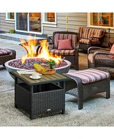 Rattan Wicker Side Table with Umbrella Hole and Sandbag