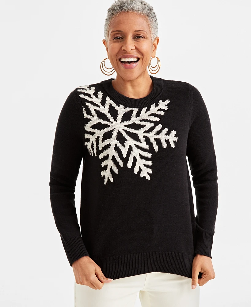 Style & Co Women's Crewneck Snowflake Sweater, Created for Macy's