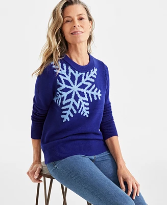 Style & Co Women's Crewneck Snowflake Sweater, Created for Macy's