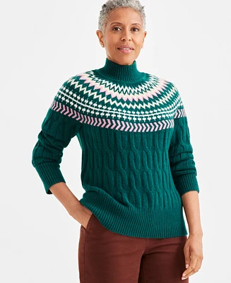 Style & Co Petite Fair-Isle Mock-Neck Cable-Knit Sweater, Created for Macy's