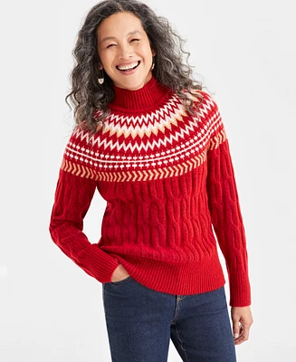 Style & Co Women's Fair Isle Mockneck Cable-Knit Sweater, Created for Macy's