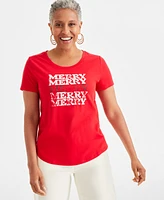 Style & Co Petite Merry Stamp Whimsy Graphic T-Shirt, Created for Macy's