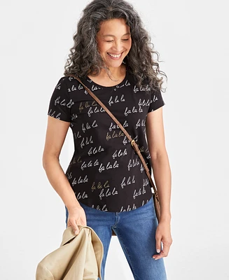 Style & Co Petite Whimsy Fa La Singing-Print T-Shirt, Created for Macy's