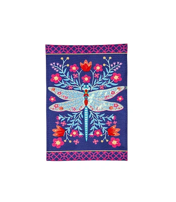 Evergreen Patterned Dragonfly Garden Linen Flag