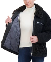 Hudson Jeans Women's Oversized Faux Plush Fur Bomber Jacket