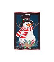 Evergreen Garden Flag Holly Snowman Linen Double Sided Indoor Outdoor Decor 18" x 12.5"