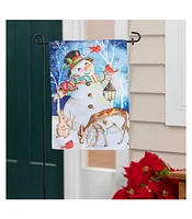 Evergreen Garden Flag Sweet Snowman and Friends Suede Double Sided Indoor Outdoor Decor 18" x 12.5"