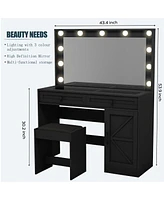 Streamdale Furniture Vanity Table with Large Mirror, Led Lights, and 3 Drawers