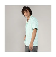 Men's Mint Green Embroidered Striped Shirt