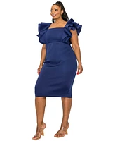 L I V D Plus Charlie Neoprene Flutter Sleeve Dress