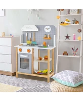 Costway Wooden Kid's Play Kitchen Set Pretend Chef Cooking Toy with Cookware Accessories