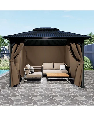 Aoodor Gazebo Curtain Replacement-Universal 4-Panel Sidewalls 10'x12',Patio Privacy Curtains with Double Zipper,Uv Resistant,Perfect for Outdoor Canop