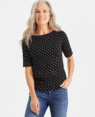 Style & Co Women's Printed Elbow-Sleeve Top, Created for Macy's