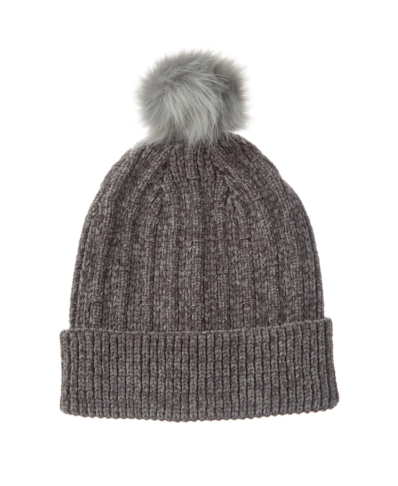 Isotoner Women's Classic Chenille Beanie with Cuff Pom