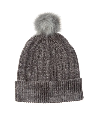 Isotoner Women's Classic Chenille Beanie with Cuff Pom