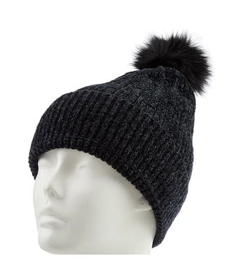 Isotoner Women's Classic Chenille Beanie with Cuff Pom