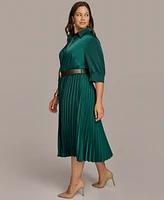 Donna Karan New York Plus Belted Pleated Midi Dress