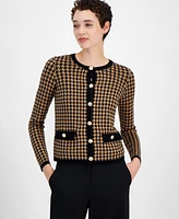 T Tahari Women's Houndstooth Button-Front Cardigan