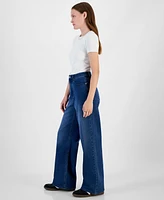 Tinseltown Juniors' High-Rise Shimmer Wide-Leg Jeans