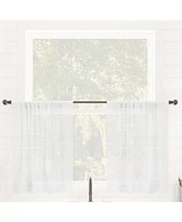 Clean Window Textured Slub Stripe Dust Resistant Sheer Cafe Curtain Pair, 52" x 24"