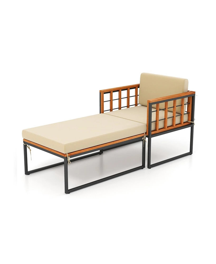 Skonyon Patio Acacia Wood Armchair with Long Ottoman and Seat Back Cushions